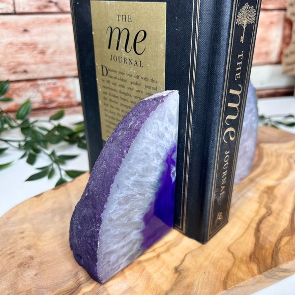 Purple Agate Crystal Bookend Pair - Geode Bookend - Boho Home Decor - Picture 10 of 12
